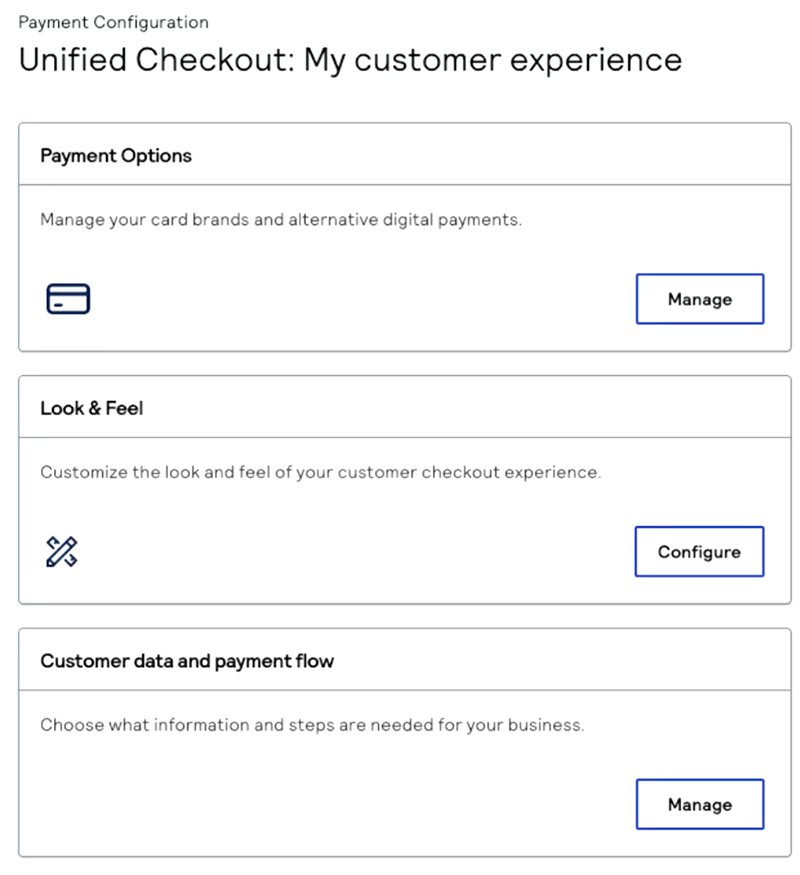 Image that shows the Unified Checkout Customer
                                Experience page.