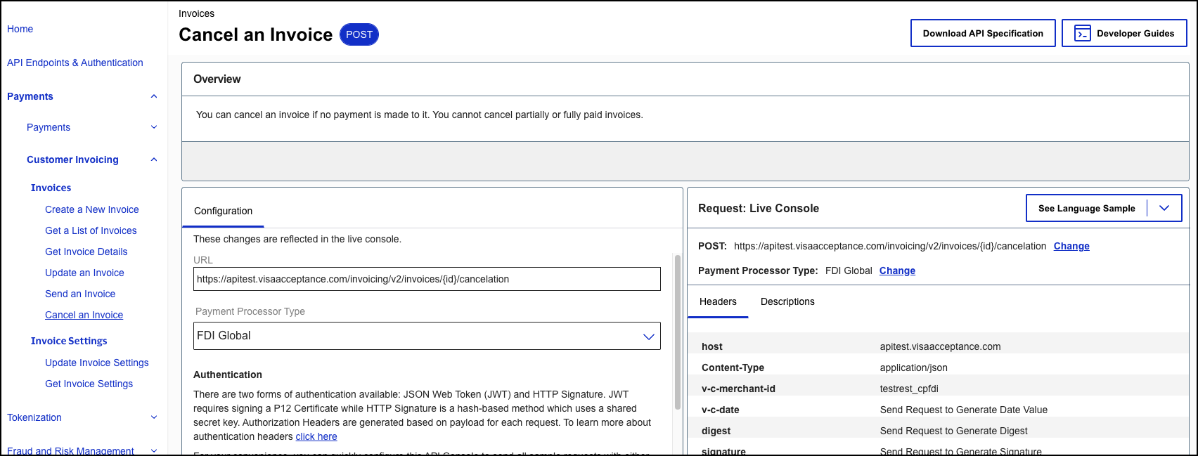 Image and link to the interactive code example for creating a new
                            invoice.