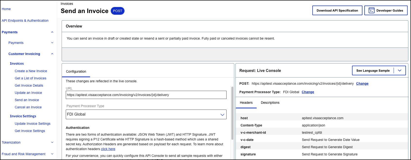 Image and link to the interactive code example for creating a new
                            invoice.