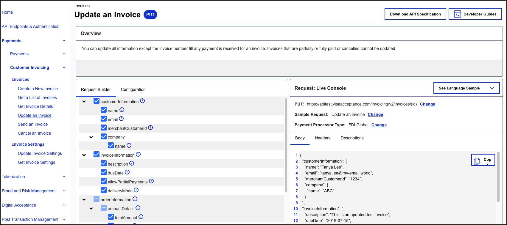 Image and link to the interactive code example for creating a new
                            invoice.