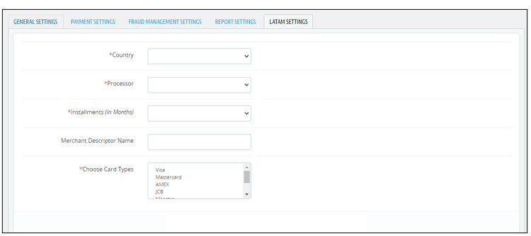 LATAM Settings tab